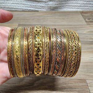 Vintage 1993 McCrory Tri-Tone Brass & Copper Bangle‎ Bracelet Set of 4 Cuffs